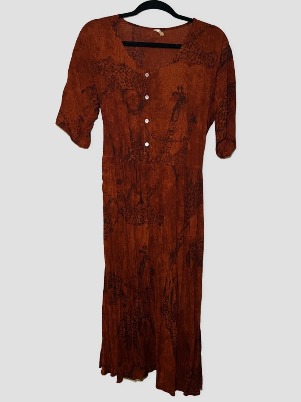 Vintage Animal Print Midi Dress Rust Giraffe Cheetah Boho Size 10